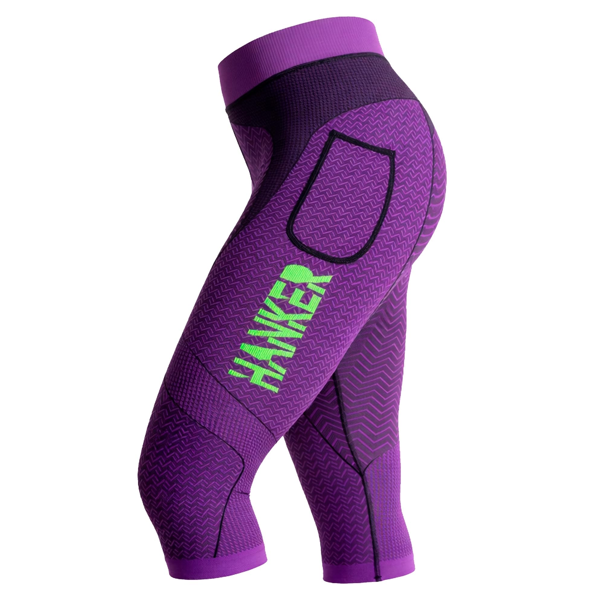 HANKER Mallas Deporte Mujer Compresión Pirata Running Fitness con Bolsillos y Cintura Alta Adaptable