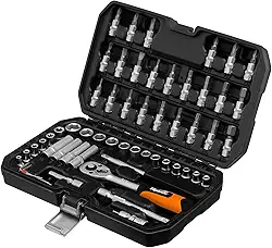 Sparta Jogo de Ferramentas 56 Peças 1/4', Aço Cromo Vanádio, Catraca 72 Dentes + 2 Extensores e Junta Universal