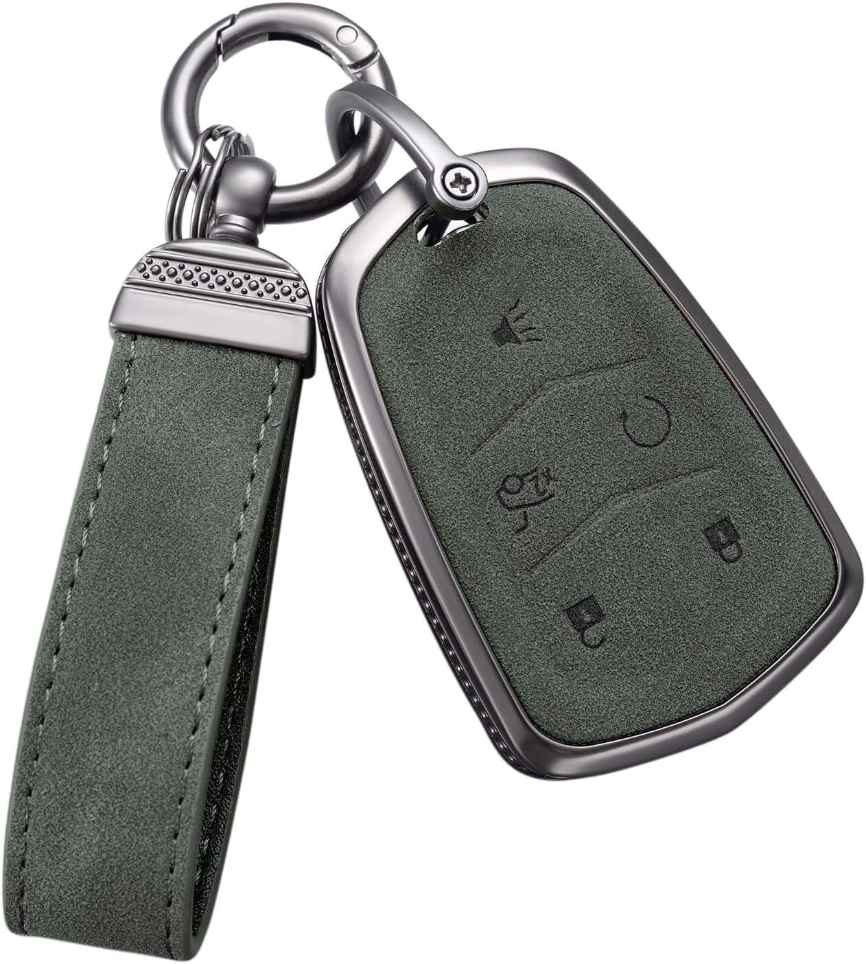 YO&YOYE Compatible with Cadillac Key Fob Cover with Keychain Leather Key Case Protector for Cadillac Escalade CTS SRX XT5 ATS STS CT6 (Model1, Green)