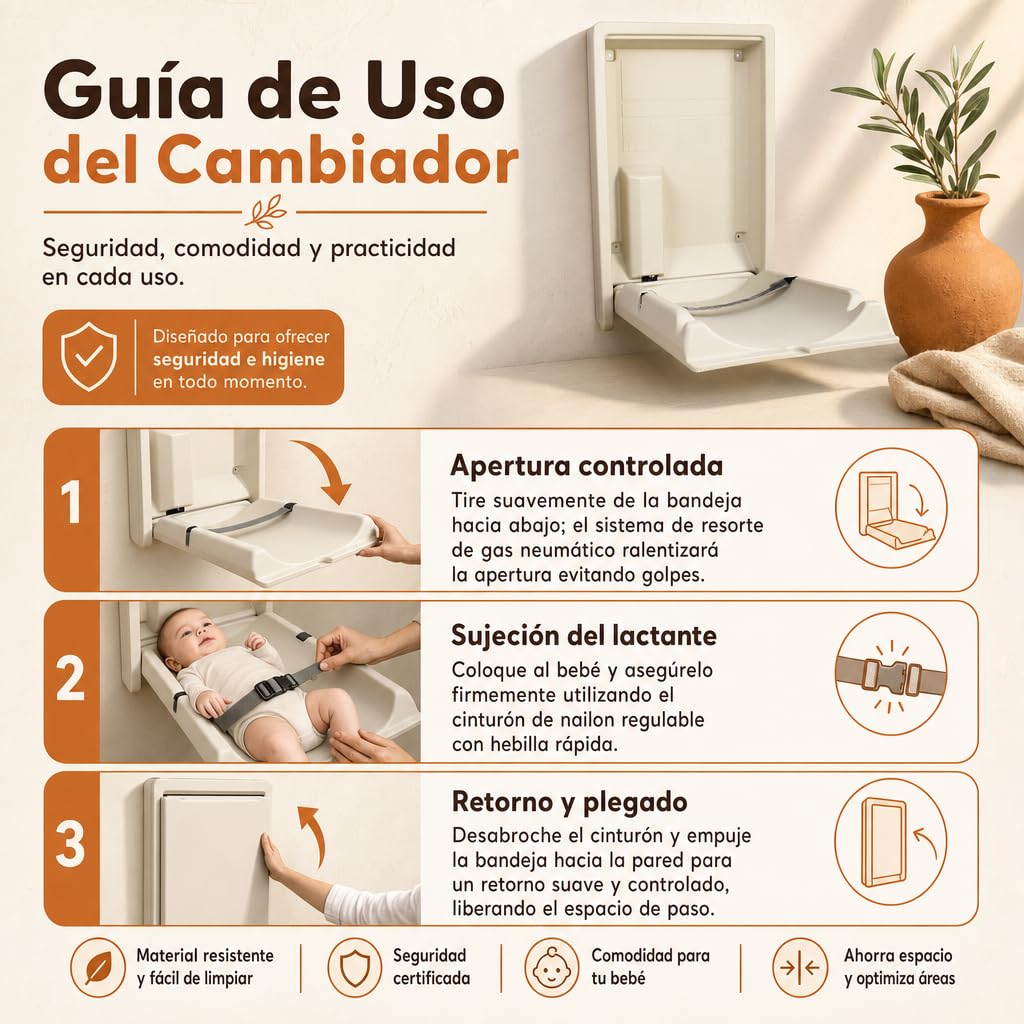 Cambiador de pañales de pared vertical plegable para baños públicos y comerciales