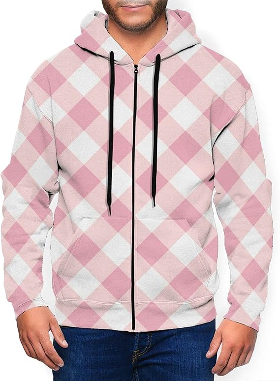 Amazon Co Jp ピンクの格子 パーカー メンズ トレーナーパーカー おしゃれ ジッパー フーディ スウェットパーカー 長袖 フード付き ポケット付き プルオーバー カジュアル ライト パーカー ファッション