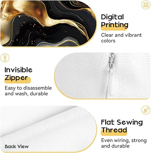 Miniatura 5 de OBSEDE Juego de 4 fundas de almohada abstractas de mármol negro dorado de 18 x 18 pulgadas, fundas de cojín para sofá, cama, sala de estar,