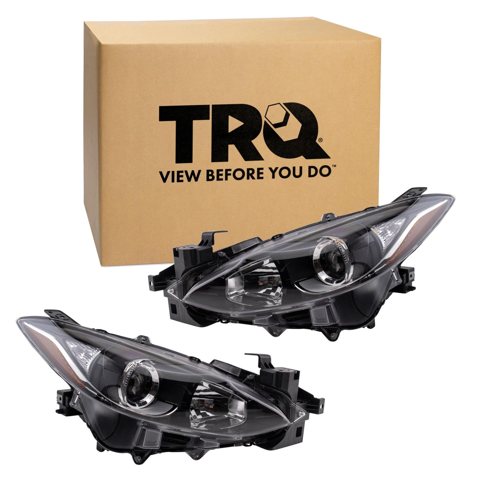 TRQ 2 Piece Headlight Assembly Set Driver &amp; Passenger Side Compatible with Mazda 3 2014-2016 MA2502144 MA2503144 BPW1510K0 BPW1510L0 BPW9510K0A BPW9510L0A