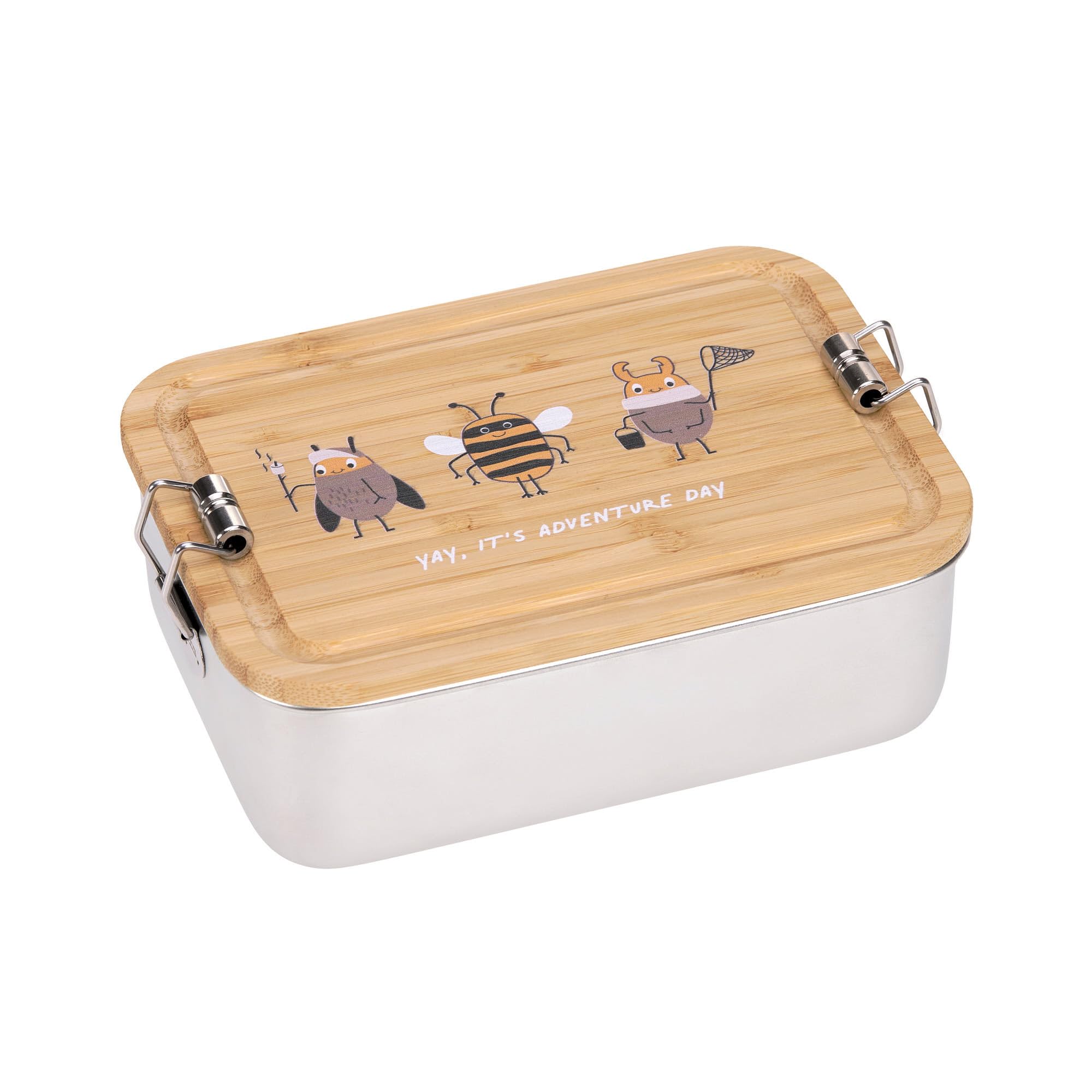 LÄSSIG Kinder Brotdose Edelstahl und Bambus Frühstücksbox nachhaltig Kindergarten Schule/Lunchbox Stainless Steel Bamboo Nature