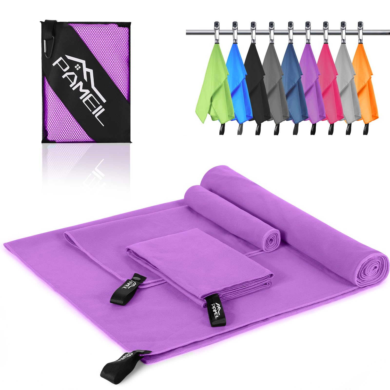 Pameil Mikrofaser Handtuch 3er Set (160x80cm Groß Badetuch +2 Stück 80x40cm Klein Handtuch), Reisehandtuch Schnelltrocknend Microfaser Handtücher für Fitness Sauna