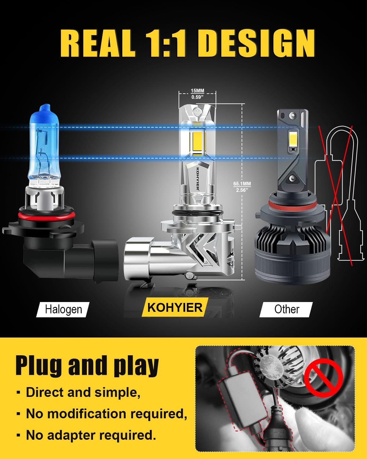 Żarówka LED HB4 100W 40000LM, 800% Jaśniejsza Światło Białe 6000K, Miniaturowa Żarówka Przednia 9006 HB4 LED W Skali 1:1, System Plug And Play, Opakowanie 2 Sztuki