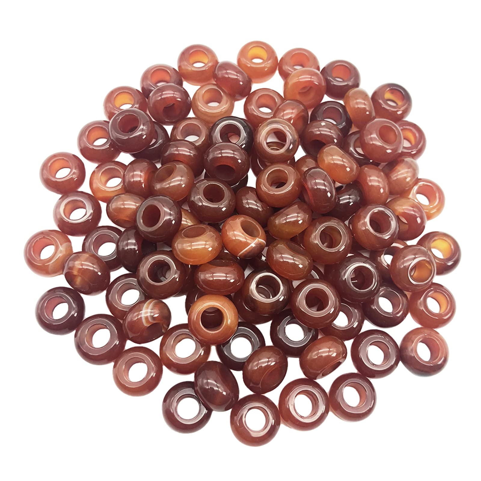 Ladeukoi Perline europee di corniola 8 x 14 mm per braccialetto, foro grande (5-6 mm) Rondelle sciolte perline per la creazione di gioielli, 20 pezzi