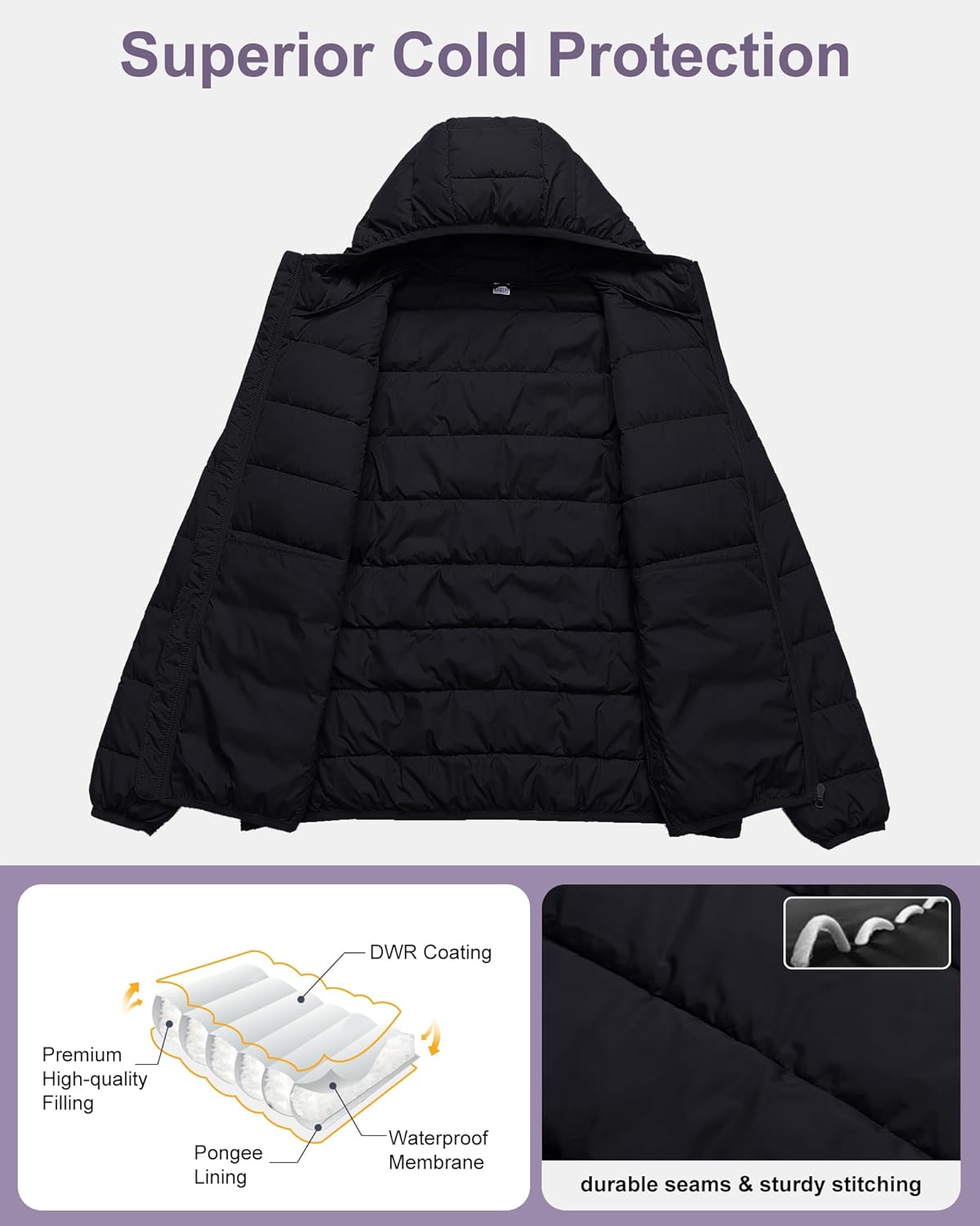 Chrisuno Women's Plus Size Lightweight Puffer Jacket Packable Winter Warm Quilted Bubble Coat Waterproof Windproof Hooded - Image 3