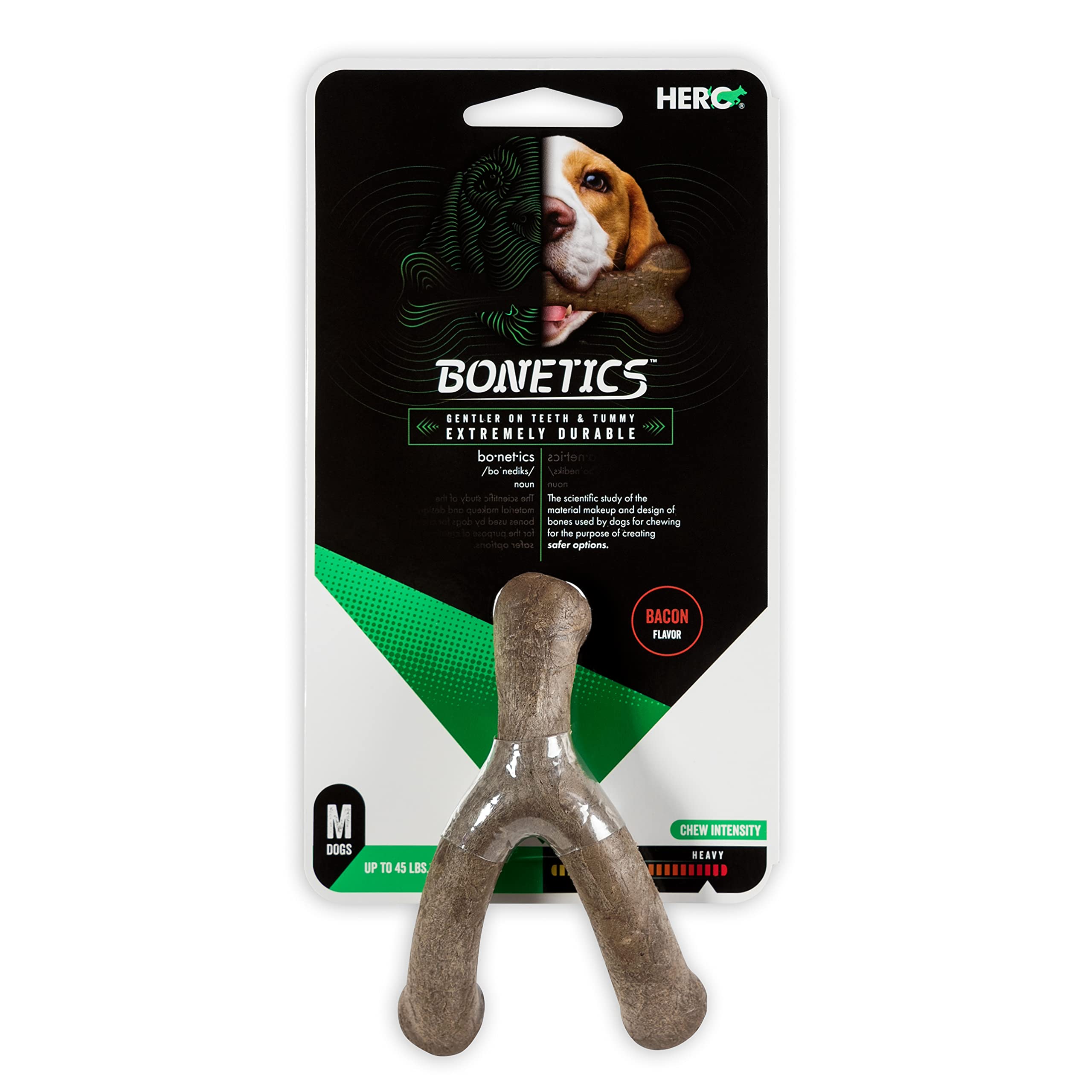 Hero - Bonetics Wishbone - Dog Bones - Puppy Bones - Designed for Medium Dogs Up to 45 lbs (Bacon Flavor)