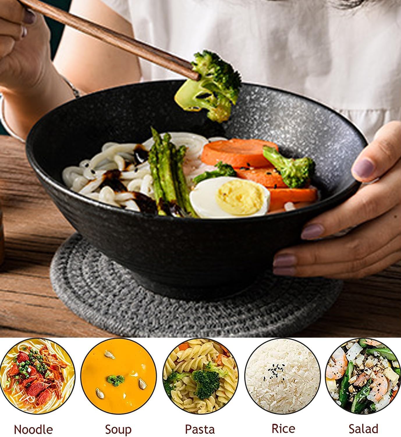Ciotola Ramen Ceramica Giapponese - Set Con Cucchiaio E Bacchette, Stile B