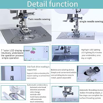 Automatic Smart Sewing Machine with 135 Built-In Stitches, Computerized Embroidery for Clothing, 4 x 9.25 Embroidery Area, 7 LCD Touchscreen