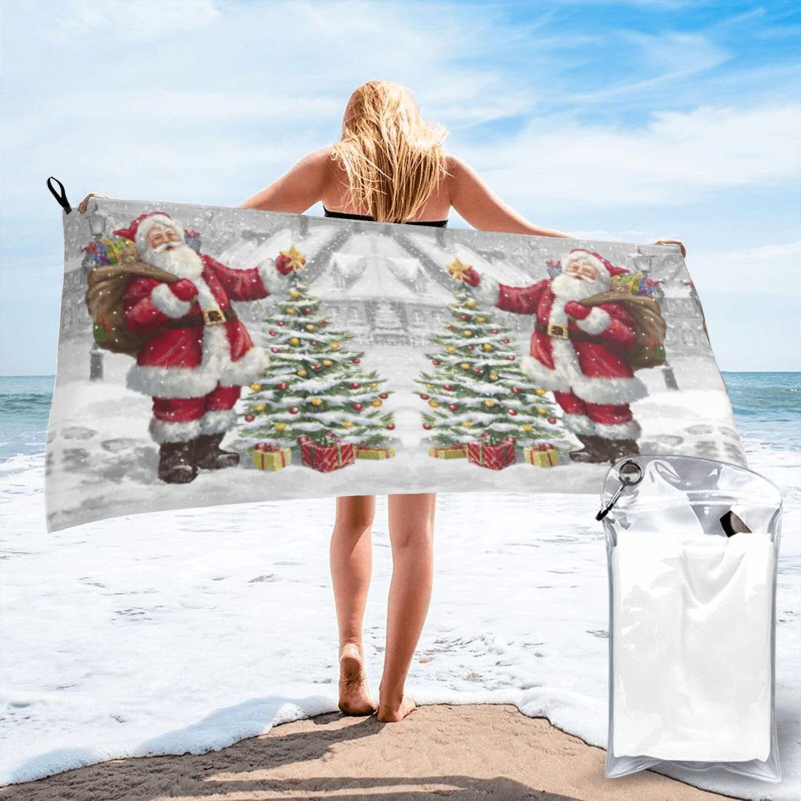WYCZHY Santa Claus Snow Secenry Print Beach Towel Soft Quick Dry For Spa Pool Gym Vacation Travelers Women Men Adults Sauna Gift