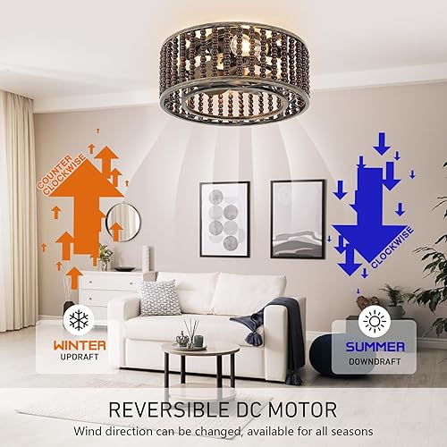 Miniatura 3 de Ventilador de techo bohemio enjaulado con luz empotrada, ventilador de techo con control remoto reversible de 6 velocidades de diámetro del motor.