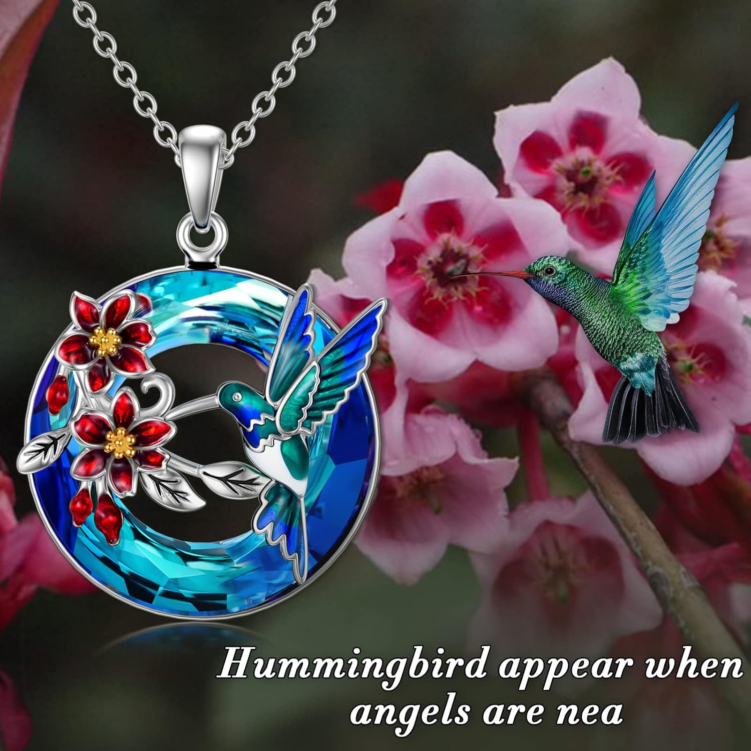 Hummingbird Necklace Blue Crystal Hummingbird Pendant Necklace Gift for Women - Image 5