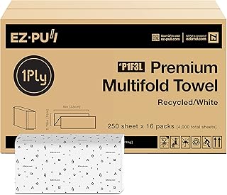 EZbrnd P1F3L EZ-Pull Premium 1-Ply MULTIFOLD Paper Hand Towel, FSC Certified Recycled, White, 250 Sheets, Pack of 16