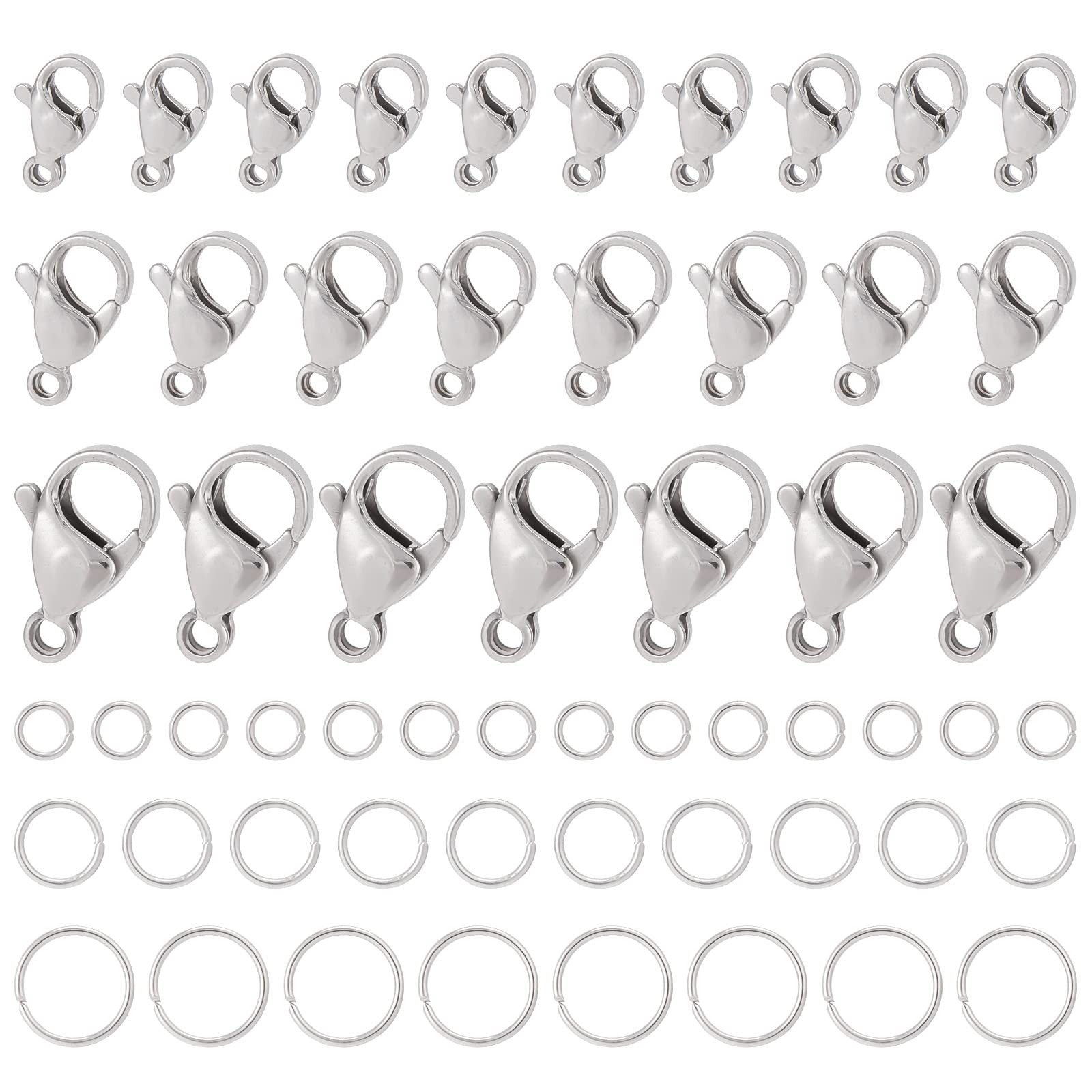 SUNNYCLUE 1 Box 240Pcs 9/12/15mm Lobster Claw Clasps 304 Stainless Steel Lobster Clasp Chain Connectors 120Pcs Open Jump Rings & 120Pcs Silver Lobster Clasps for Jewellery Making Accessories DIY Craft