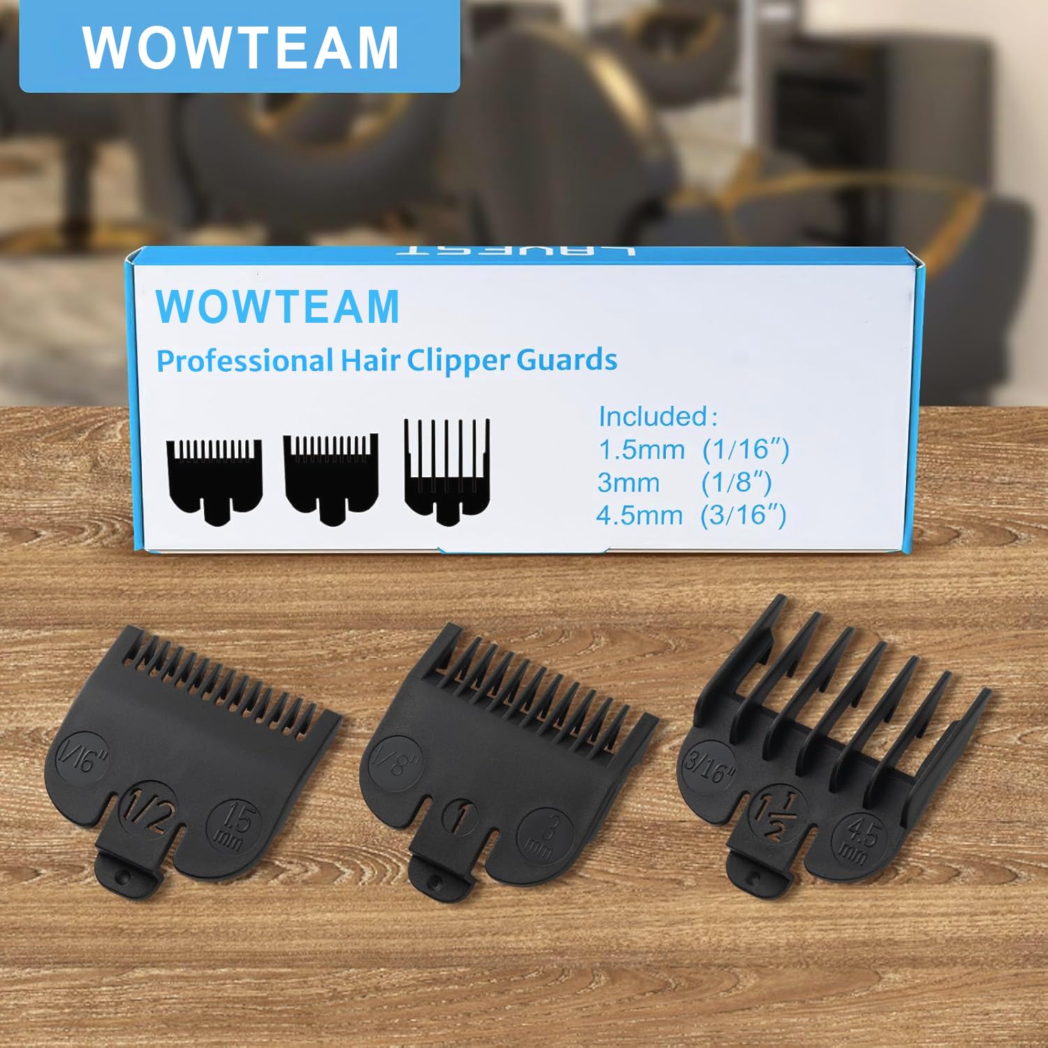 Wowteam Zestaw ochraniaczy do strzyżenia pasuje do większości maszynek do strzyżenia Wahl i Babyliss FX870, zamiennik prowadnic do strzyżenia - 1/40.6 cm, 1/20.3 cm, 3/40.6 cm, 3-częściowy zestaw
