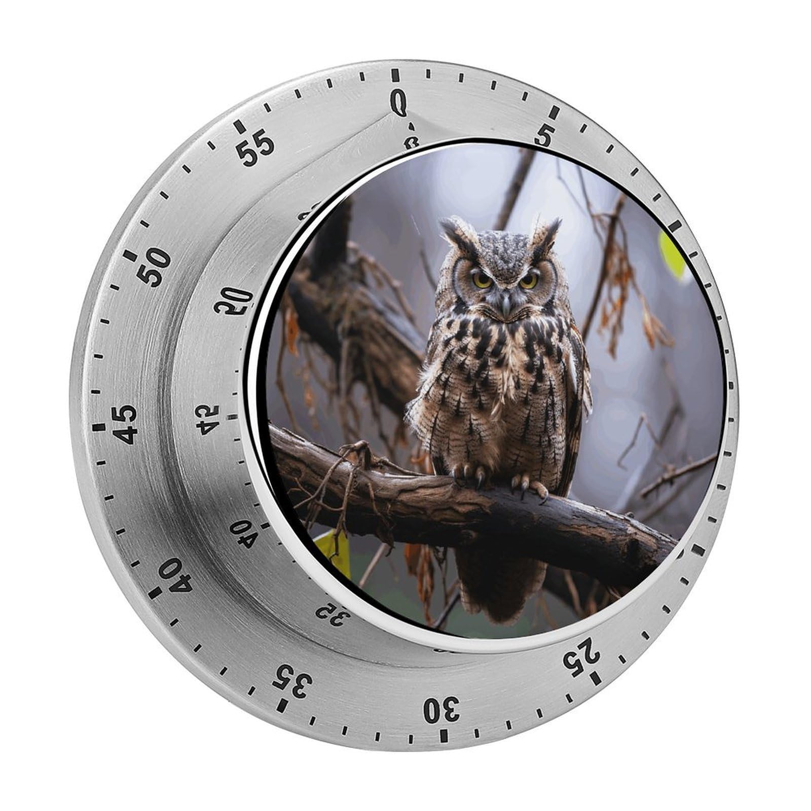 Owl on A Branch Kitchen Timer Chef Cooking Timers Clock with Loud Alarm Exquisite Stainless Steel Mechanical Desk Timers Magnetic Backing 60 Minute Visual Timer for Work
