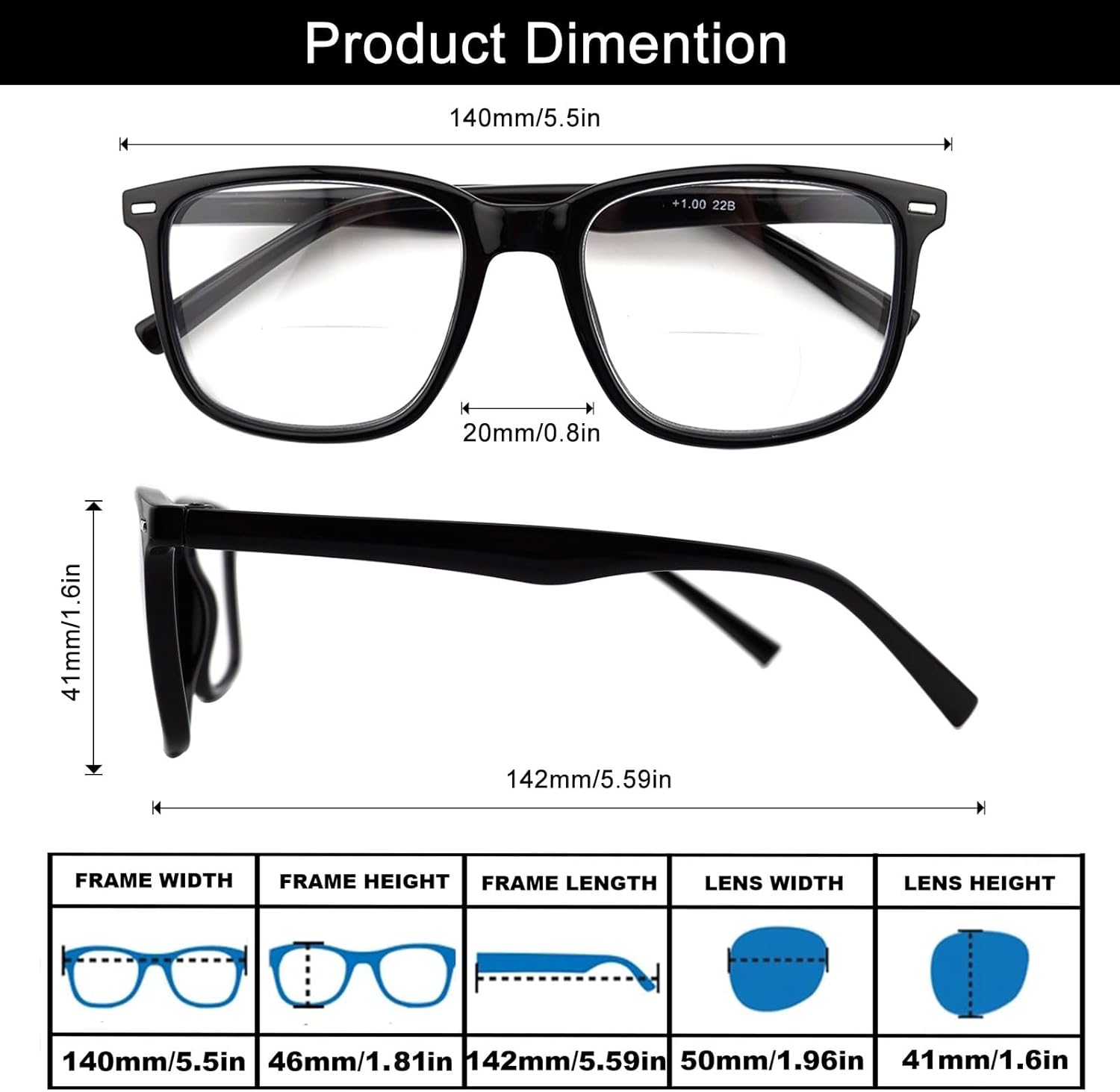 3 Pack Bifocal Reading Glasses for Women Men, PC Rectangle Bi-focal Readers with Spring Hinge Far & Near Vision 1.50 - Image 4