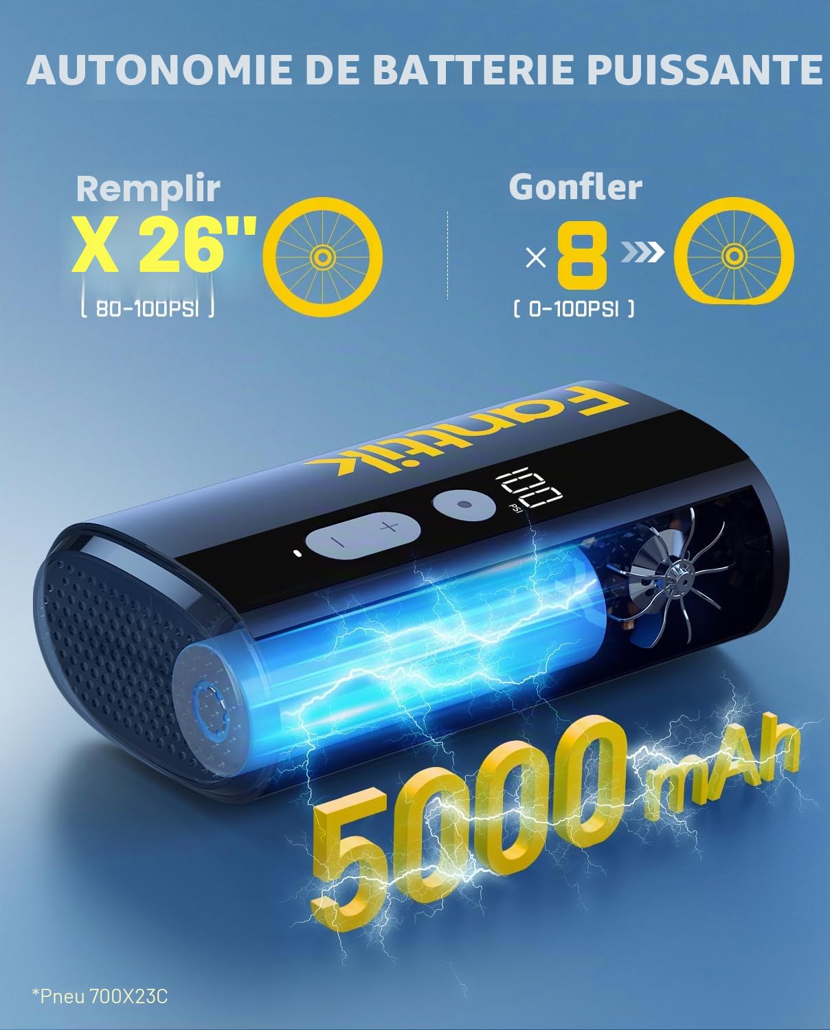 Fanttik X9 Ace Pompe à Vélo électrique, gonflage Rapide de 32s gonfleur Electrique Velo, 150PSI Pompe a Velo Electrique avec Valve Presta et Schrader, pour Vélo de Route, VTT, Vélo électrique&Urbain