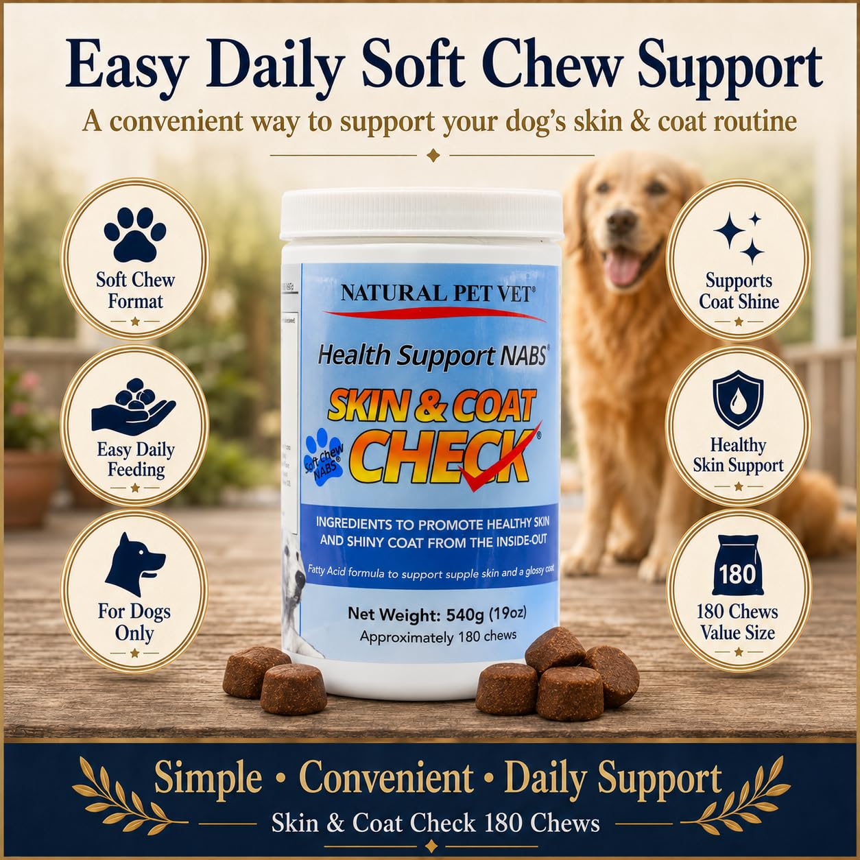 The Natural Pet Vet Skin & Coat Check Soft Chews for Dogs with Omega-3, Fish Oil, Biotin, EPA & DHA, 180 Count — Amazon image 5