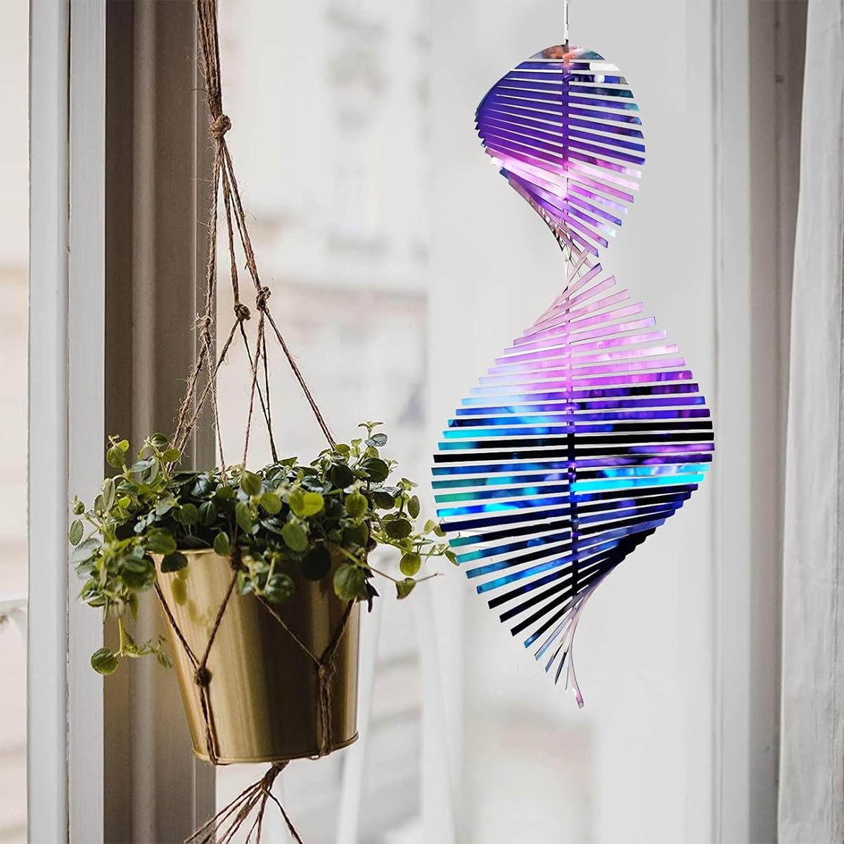 Qury Girandole a Vento, in Acciaio Inox, 3D, da Appendere, con Arcobaleno e Mulino a Vento, Decorazione per Interni ed Esterni, Ciondolo a Forma di Albero