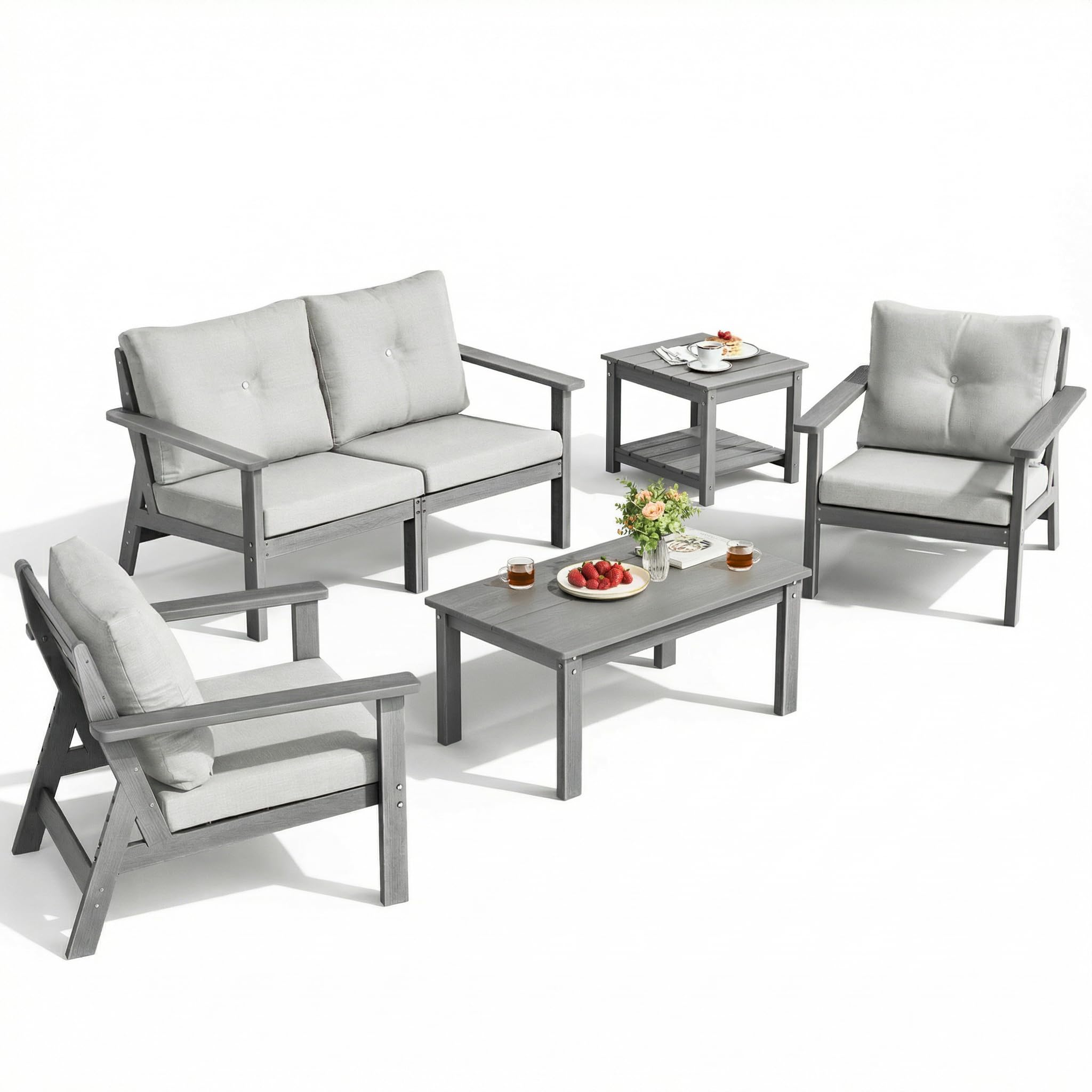 PamapicLife 6-Piece HDPE Patio Furniture Set, Outdoor Sectional Sofa Set,All Weather Outdoor Couch with Dust-Free Cushions, Durable Patio Conversation