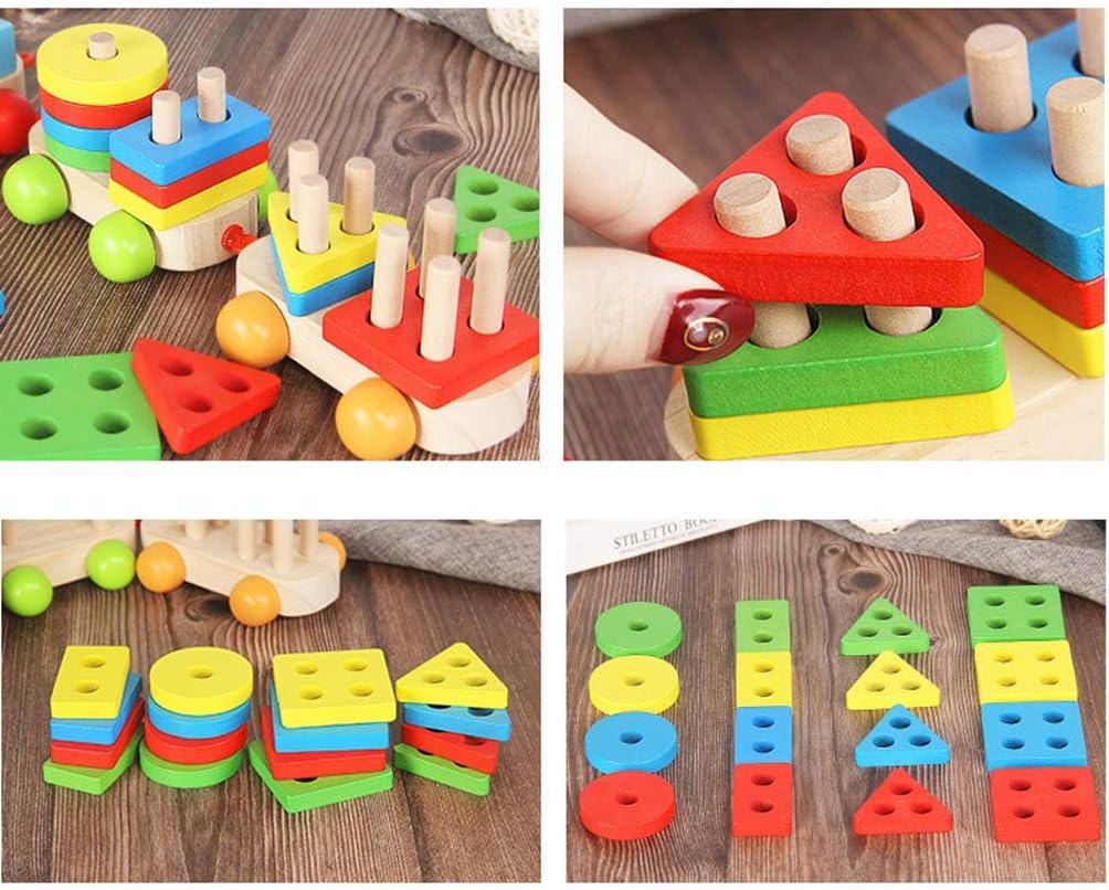 Amazon 積み木 型はめ おもちゃ 木 手作り 組み立て ビーズ 指先訓練 立体パズル 色 幾何認知 知育玩具 キッズ こども 女の子 男の子 面白い カラフル 誕生日 クリスマス プレゼント 2歳 3歳 4歳 はめこみ 形合わせ おもちゃ