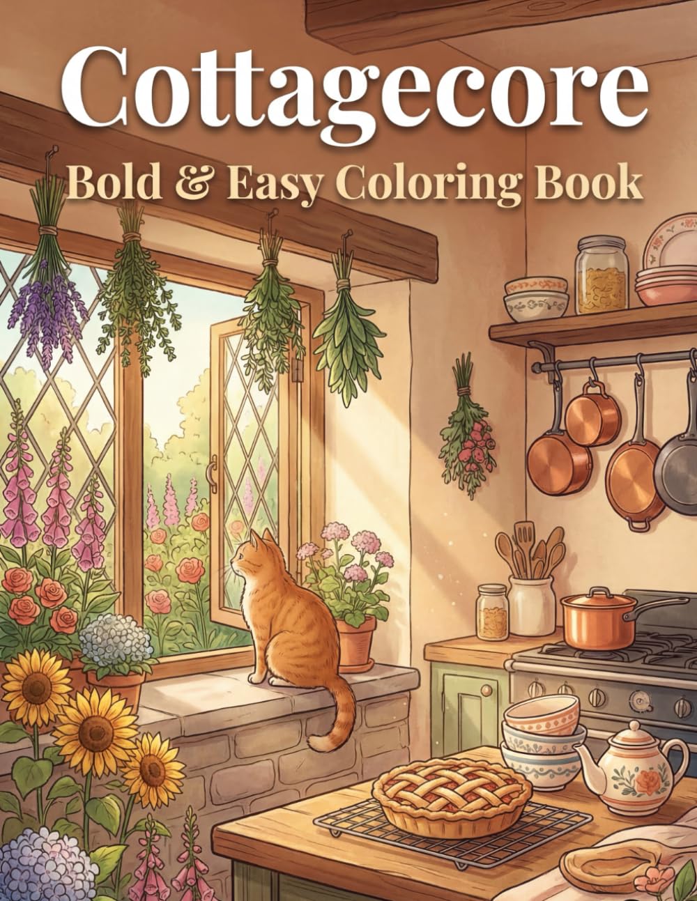 Cottagecore: Bold & Easy Coloring Book: Subtitle: Cozy Cottages, Wildflower Gardens & Rustic Kitchen Scenes — Simple Designs for Relaxation and Stress Relief
