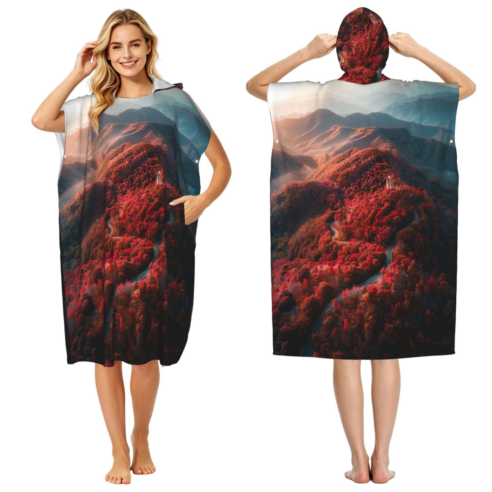 DTHKJNLSF Danfeng Is Like Fire Adult Hooded Beach Poncho Towel