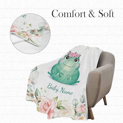 Miniatura 6 de D-Story Mantas de bebé personalizadas para niñas, manta de sueño de rana personalizada para bebé, regalo de bebé personalizado para niña para niñas