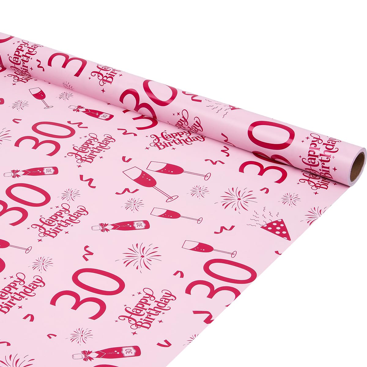 30th Birthday Wrapping Paper Roll, 6M x 43cm Pink Wrapping Paper for Birthday Gift Decorations