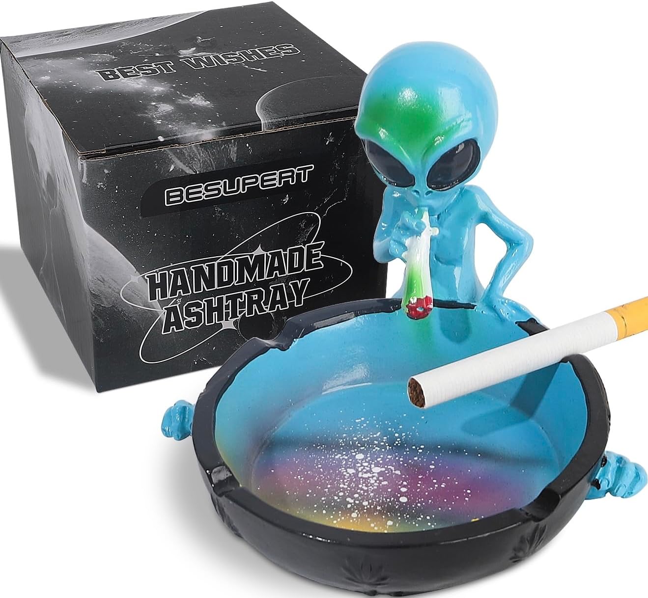 Ash Tray, Cute Cool Hand-Painted Resin Decorative Ashtray for Cigarettes and Cigar, Fancy Home Decor Smoking Accessories, Perfect for Indoor Outdoor Home Use, Great Christmas, Father's Day Gift (Blue)