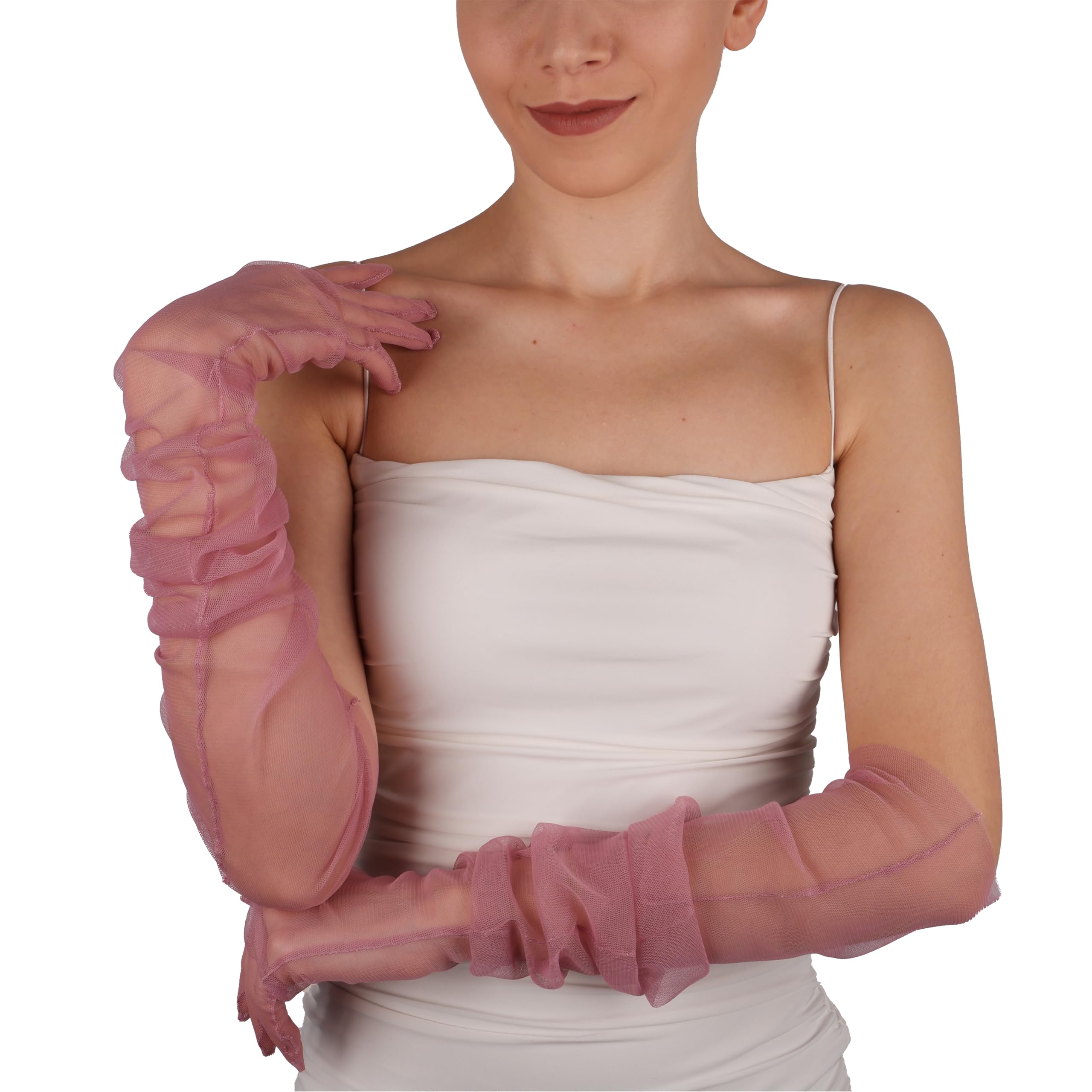 Braut-Hochzeitshandschuhe – durchsichtige lange Handschuhe für Frauen und Mädchen für Geburtstags,, Abschlussball, Henna-Abende | Ellenbogenlange Tüllhandschuhe – Getrocknete Rose