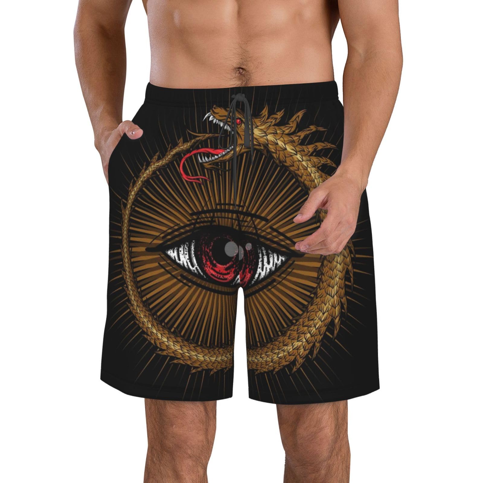 GenericMens Swim Trunks Beach Board Shorts Bathing Suits - Ouroboros All Seeing Eye Black