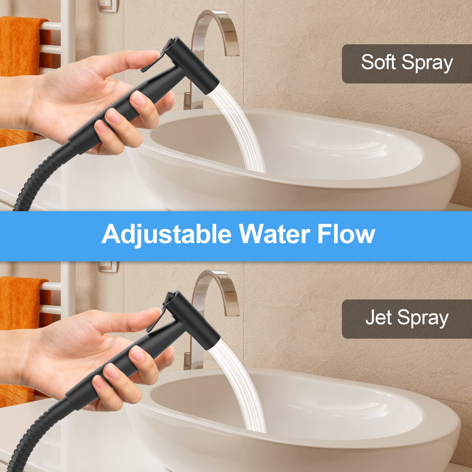 Bidet Sprayer for Toilet, Stainless Steel Handheld Sprayer Attachment with hose for Feminine Wash, Baby Diaper Cloth Washer and Shower Sprayer for Pet, Wall or Toilet Mount, Black