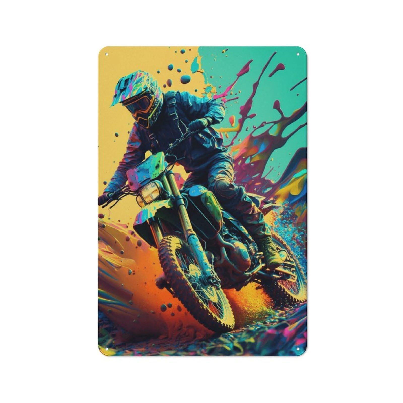 Junmoney Style-5 Metal Wall Sign 30X20cm Featuring Motocross Rider In Action For Garage Or Workshop, For Home Office, Studio And Craft Room Walls