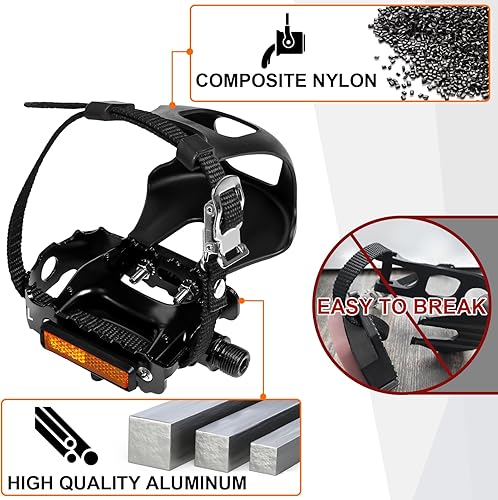 Miniatura 4 de Bucklos Pedales de bicicleta con jaulas y correas para los dedos de los pies, jaula compatible con Peloton Bike Spin Bike para zapatos regulares,