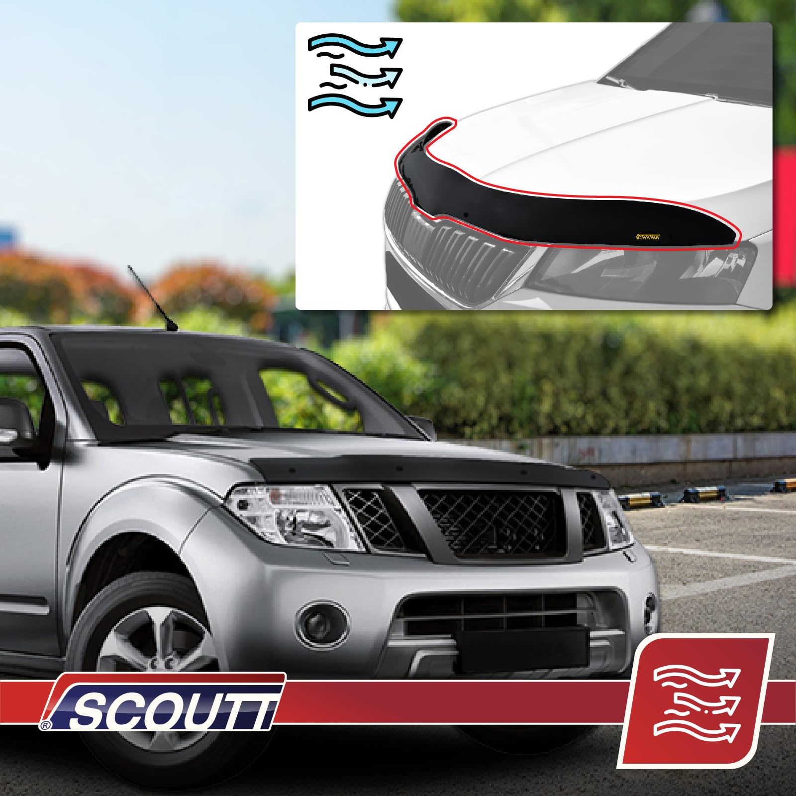 SCOUTT Bra de Capot Déflecteur de Protection pour Skoda Kodiaq 2017-2023, Aérodynamique, Assemblage Facile, Aucun Perçage Requis