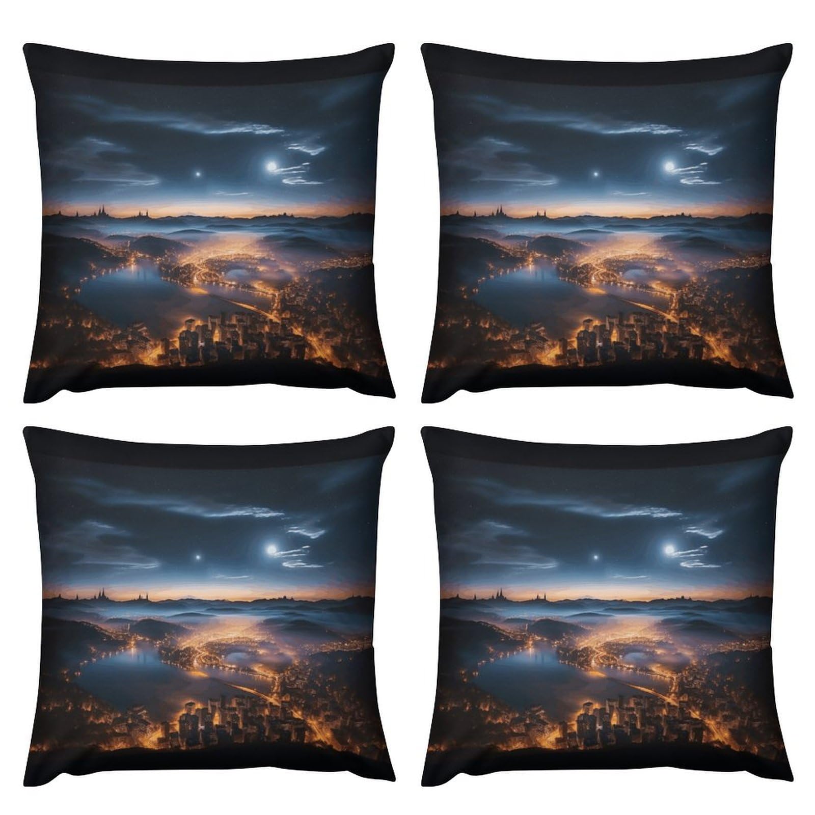 Housse de coussin peluche double face carrée déco vue de nuit taie oreiller canapé salon