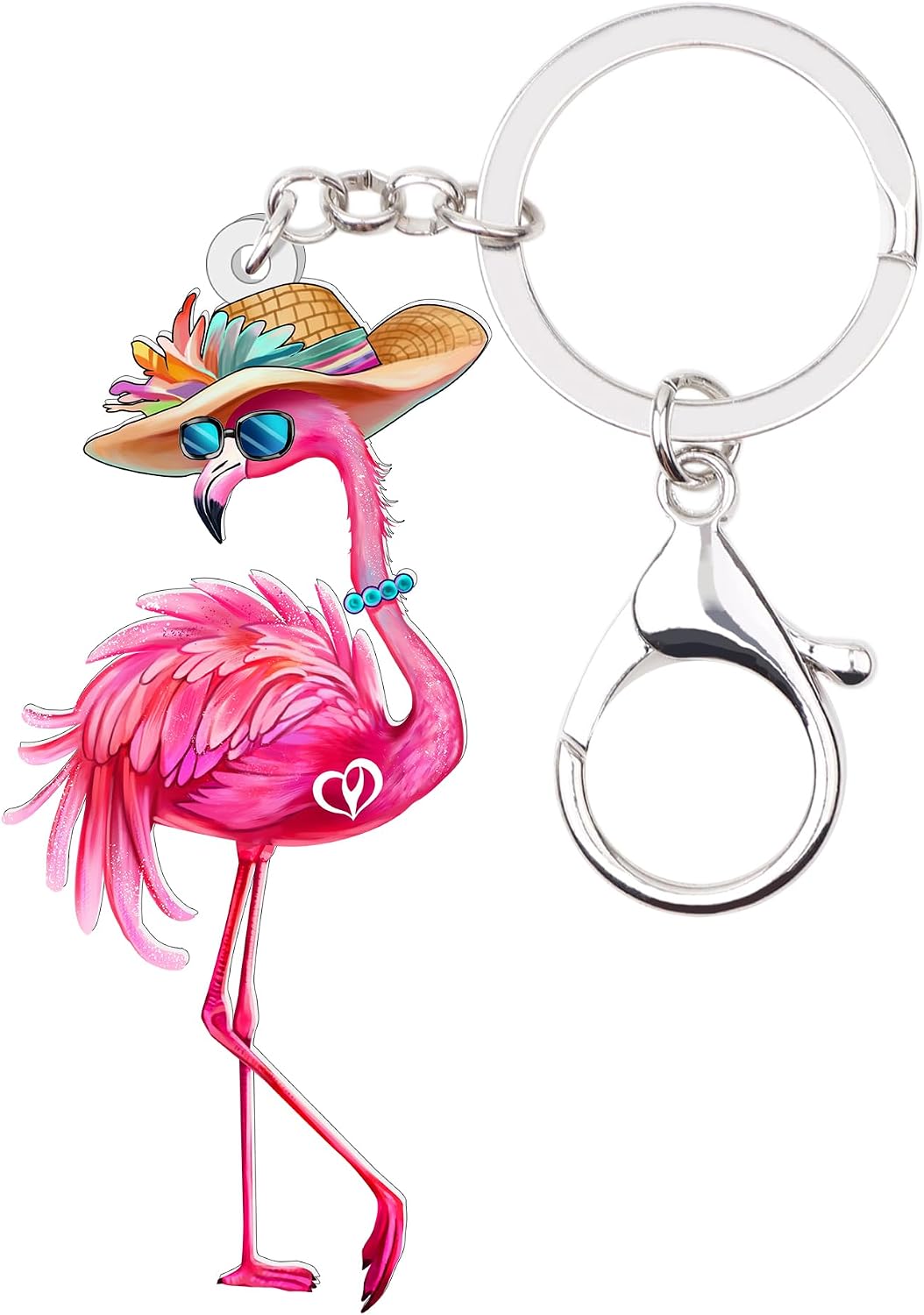 DOWAY Acrylic Pink Flamingo Keychain Fashion Accessories Gifts for Women,Tropical Animal Bag Charm Bird Key Chain for Purse