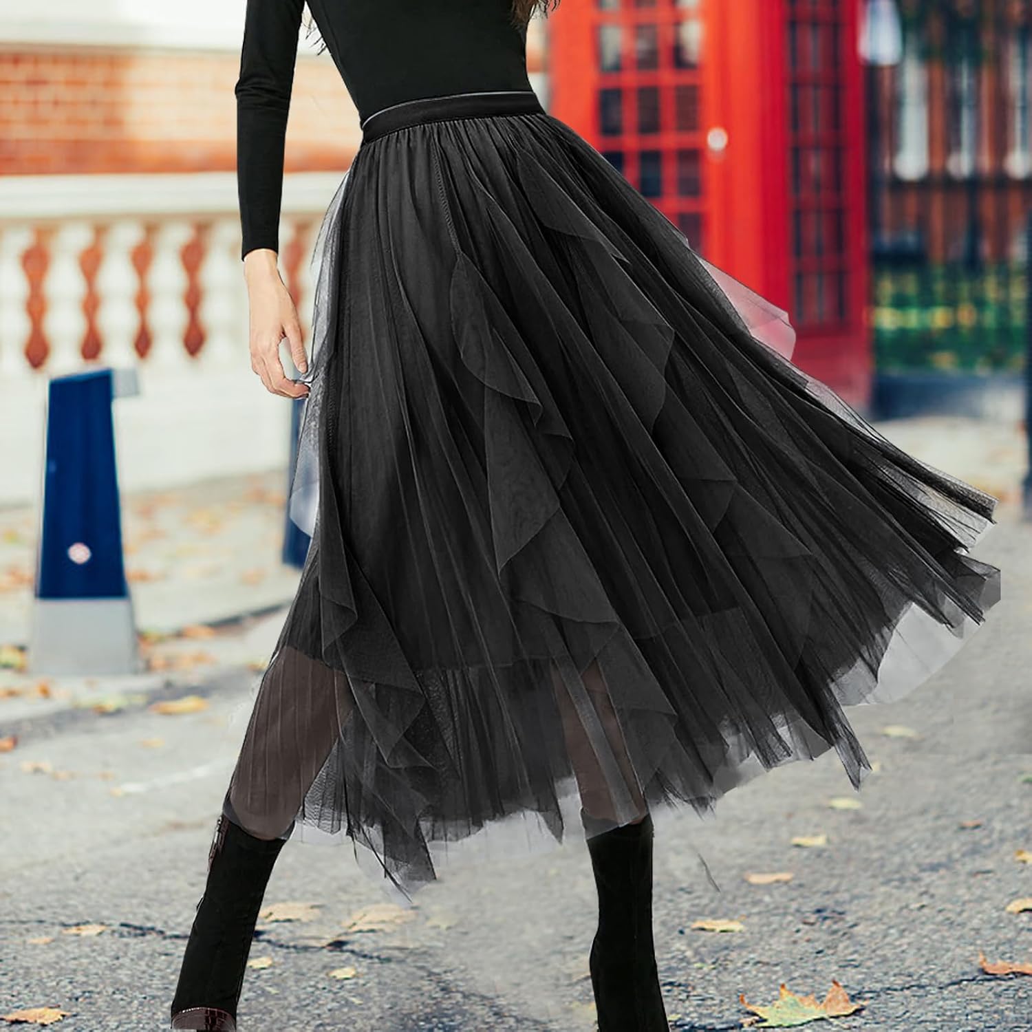 Women's A Line Tulle Midi Skirt Tiered Petticoat Skirts Tea-Length Elastic Waist Tutu Skirts Size for XXS-M - Image 7