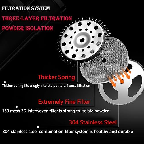 Miniatura 6 de DITOSH Cafetera de prensa francesa, cafetera de café expreso y té con émbolo de filtros triples y vidrio borosilicato resistente al calor, olla de