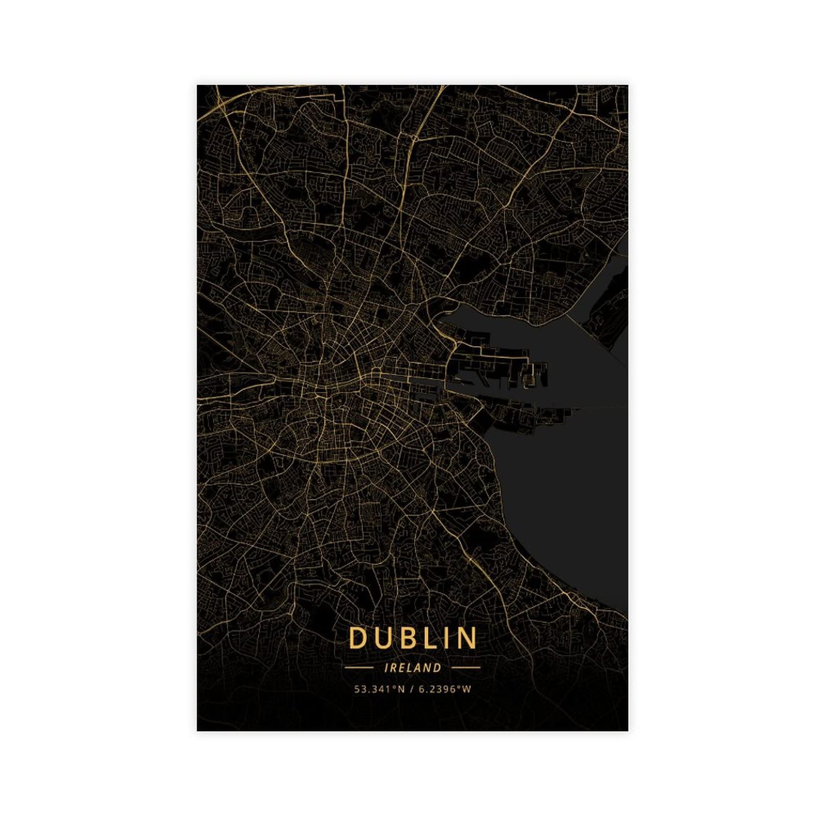 KKPL Designer Art City Maps Gold Dublin Ireland Canvas Poster Wall Art Decor Print Picture Paintings for Living Room Bedroom Decoration Unframe: 20x30inch(50x75cm)