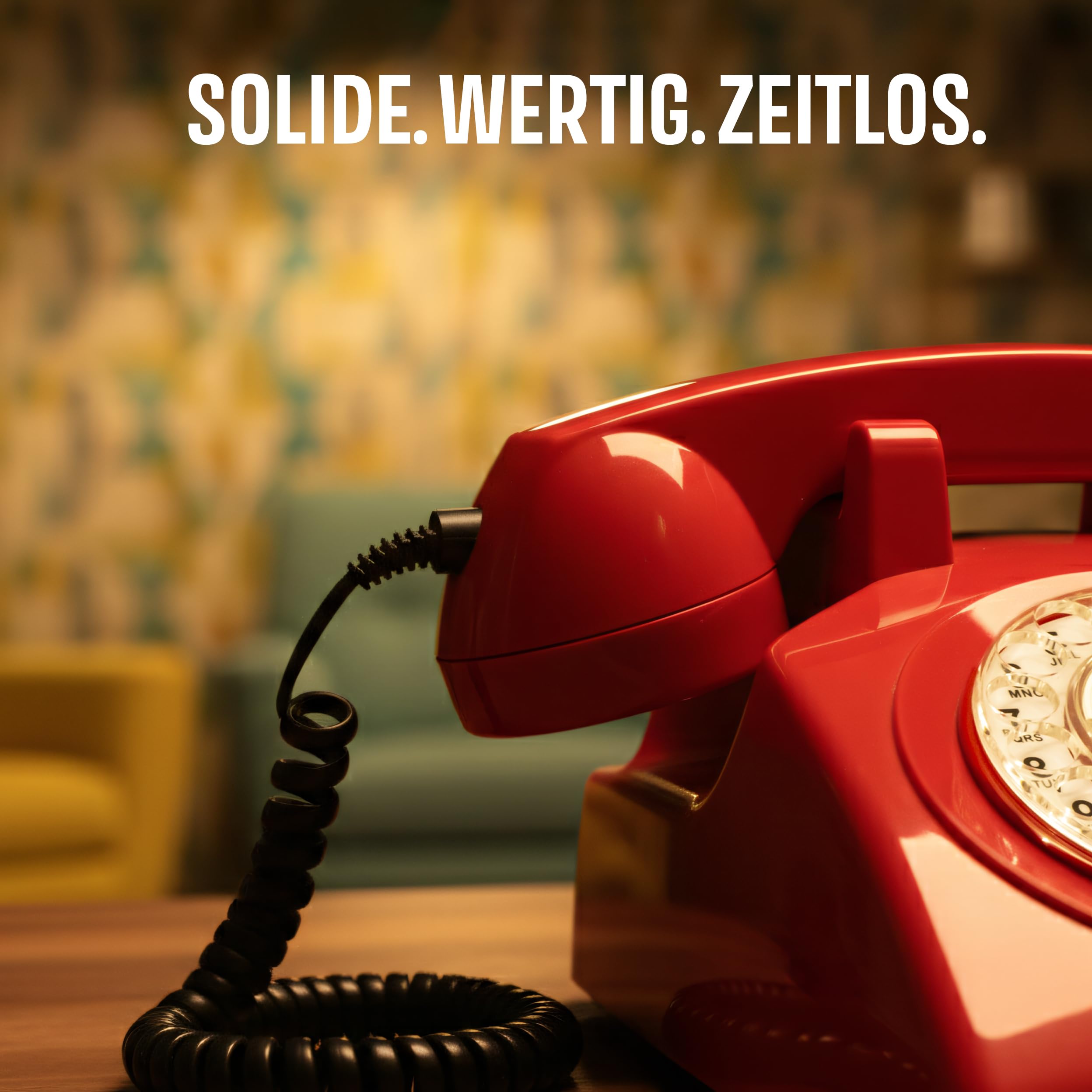 Opis Technology 60s Cable Retro Telefon mit Wählscheibe – Klassisches Festnetztelefon, mechanische Metallklingel & Vintage Design, kompatibel mit modernen Routern (FritzBox etc.) – Rot