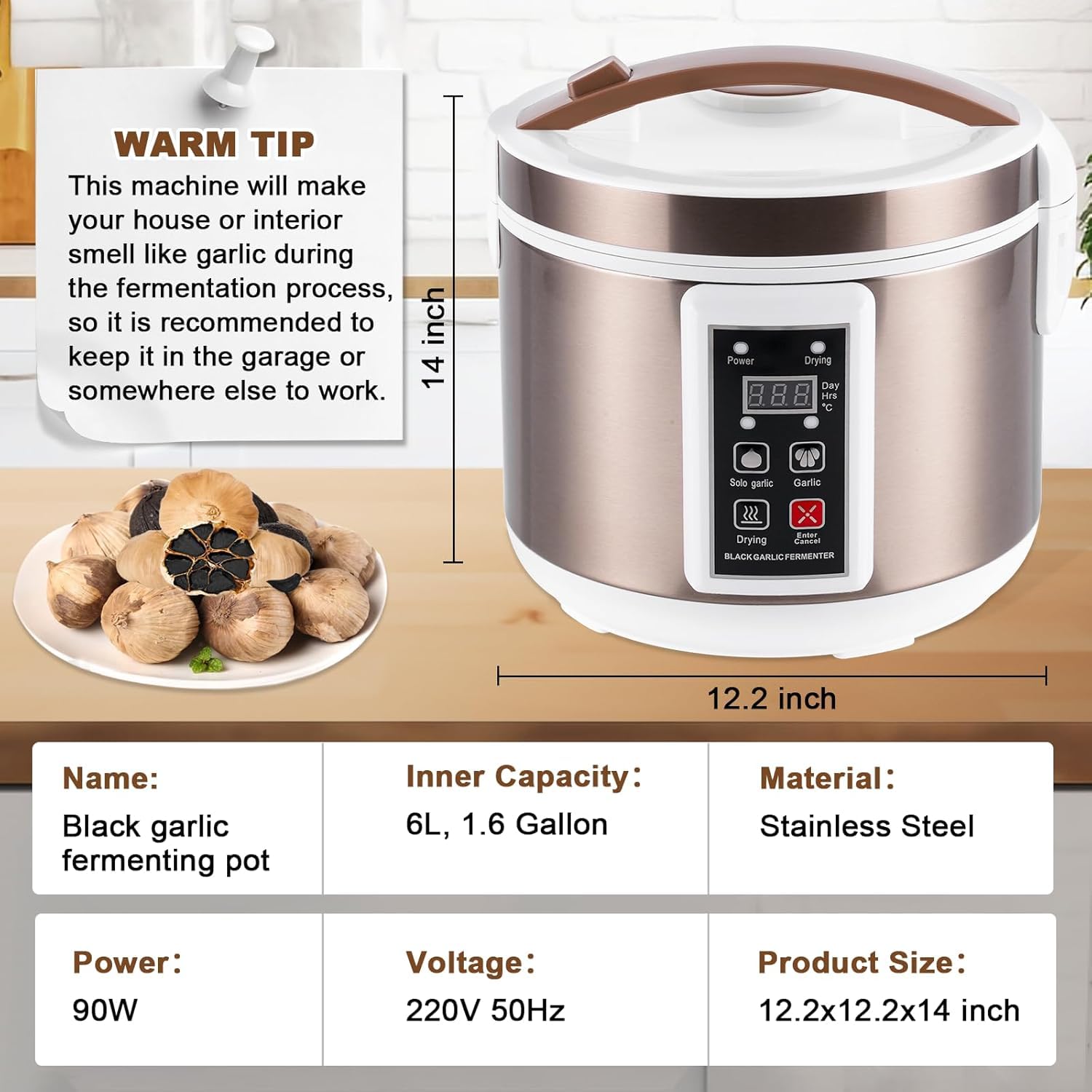 YUCHENGTECH Fermentatore Aglio Nero da 6L Produttore Automatico di Aglio Nero Fermentatore Intelligente per Aglio con Controllo del Tempo e della Temperatura/Controllo Indipendente Dell'essiccazione