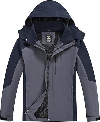 YuKaiChen Mens Rain Jacket Waterproof with Hooded Hiking Coat Lightweight Windbreaker