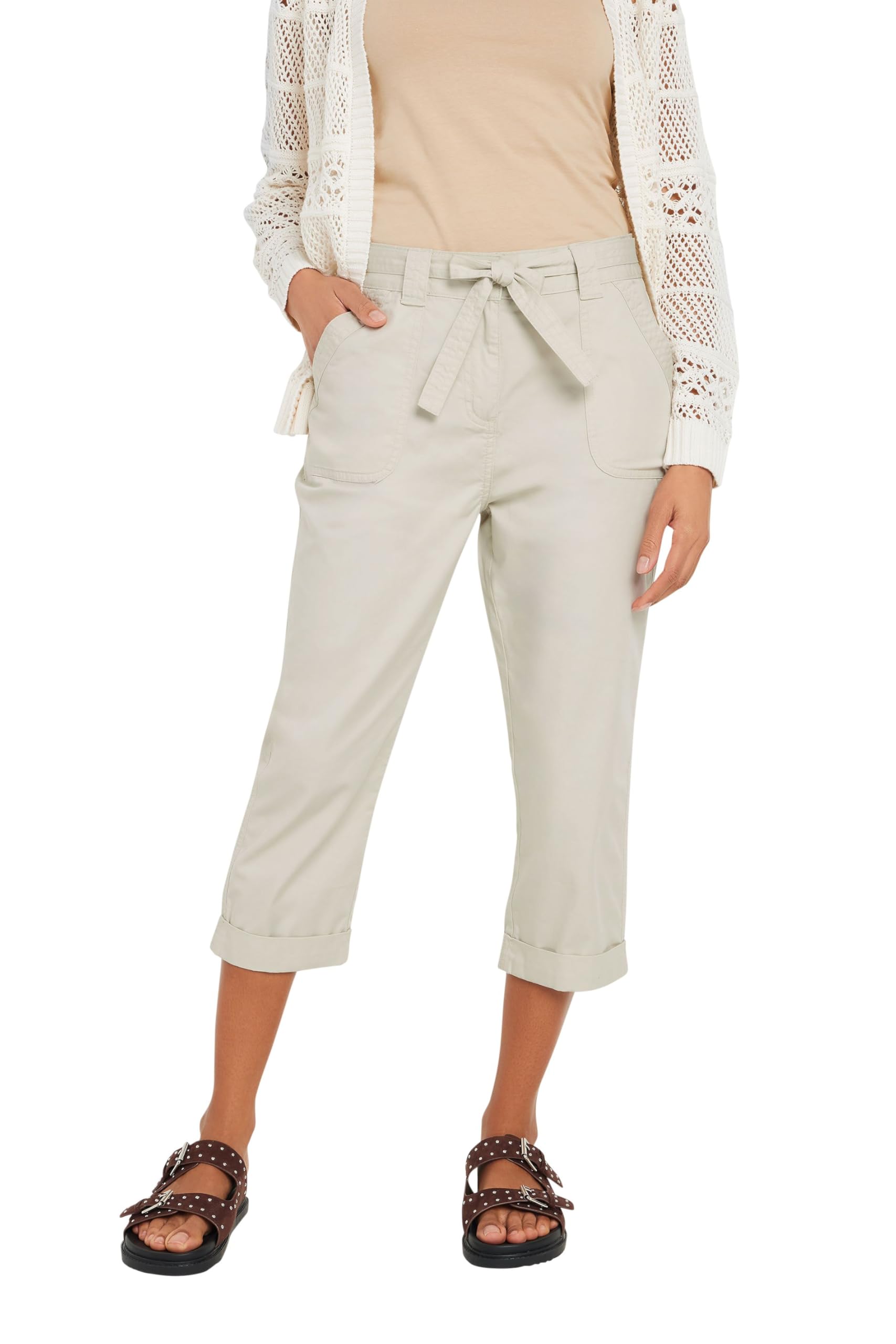 M&Co Women's Natural Poplin Cropped Trousers In Large