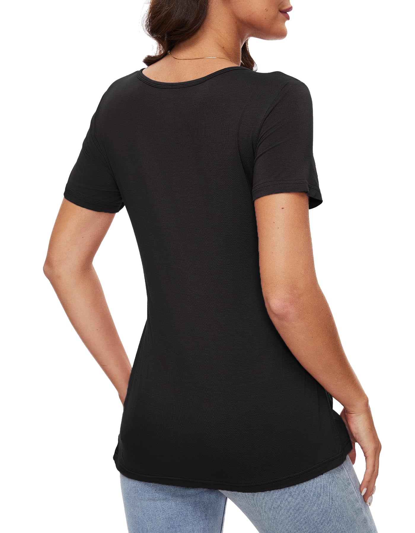 Sosolism Camisetas de Maternidad Fluidas para Embarazo Top de Manga Corta de Lactancia Camisetas de Verano para Amamantar