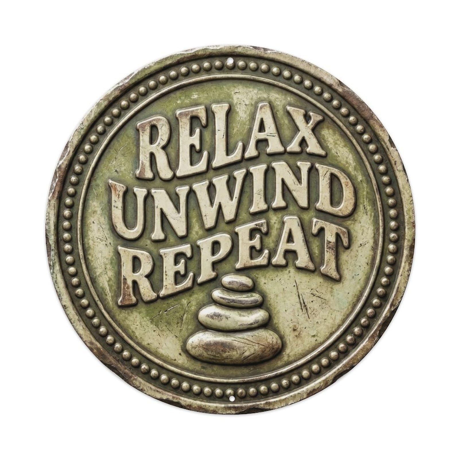 Relax Unwind Repeat Classic Living Ornament Retro Slogans Vintage Metal Tin Sign Plaque Wall Decor for Cafe, Club Bar, Office, Garden Metal Poster 8x8Inch